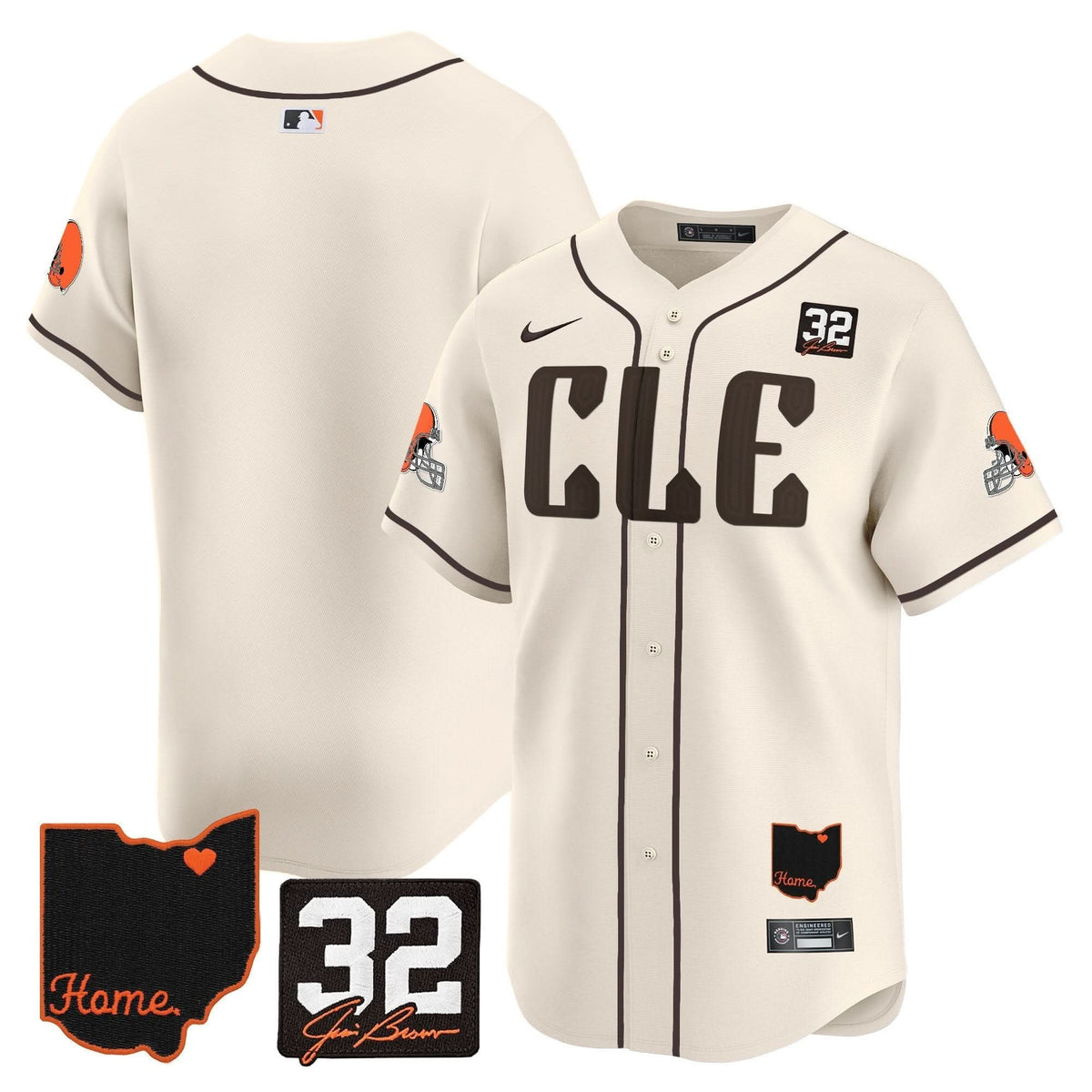 CLE #32 Jim Brown Memorial & Home Patch Vapor Premier Limited Jersey - Stitched
