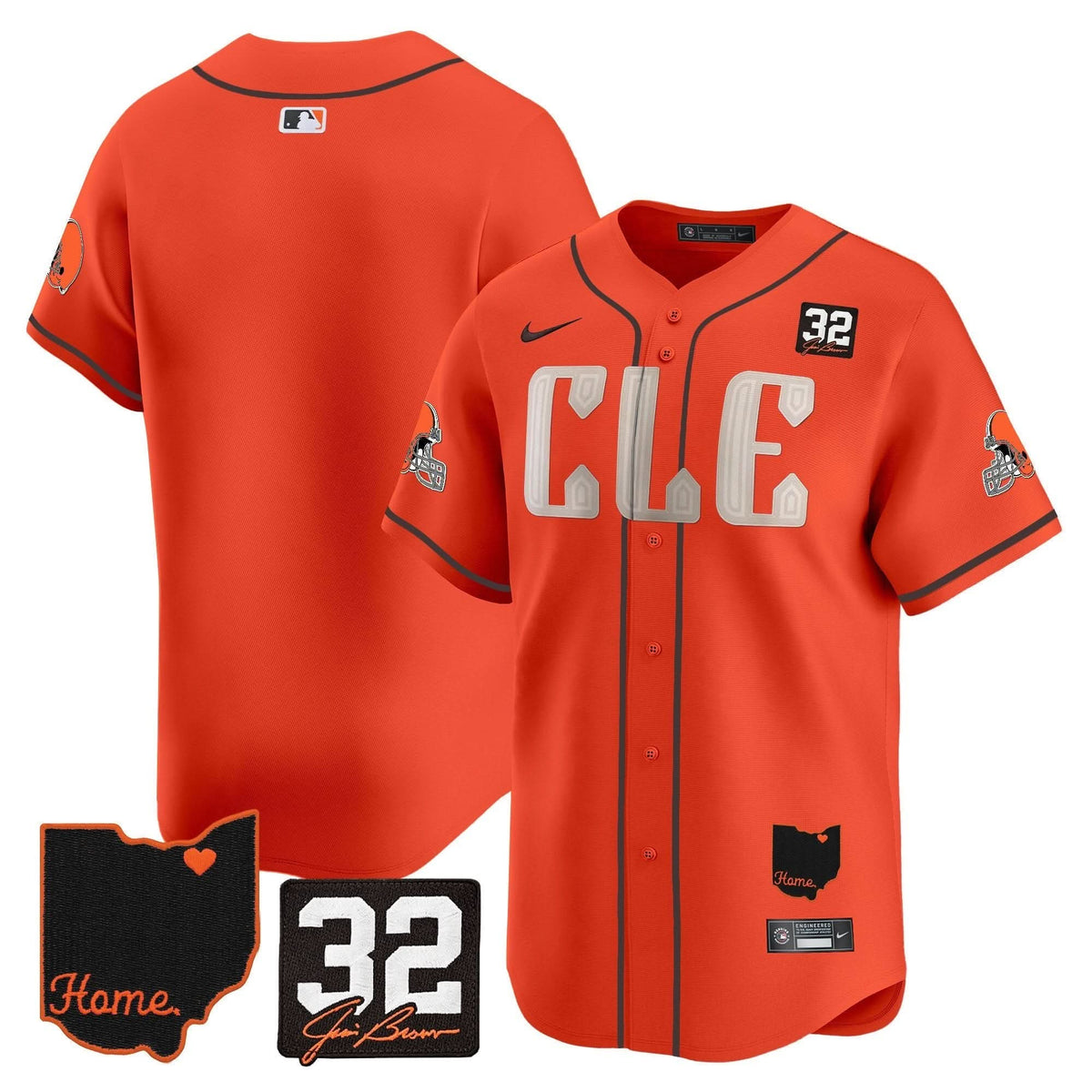 CLE #32 Jim Brown Memorial & Home Patch Vapor Premier Limited Jersey - Stitched