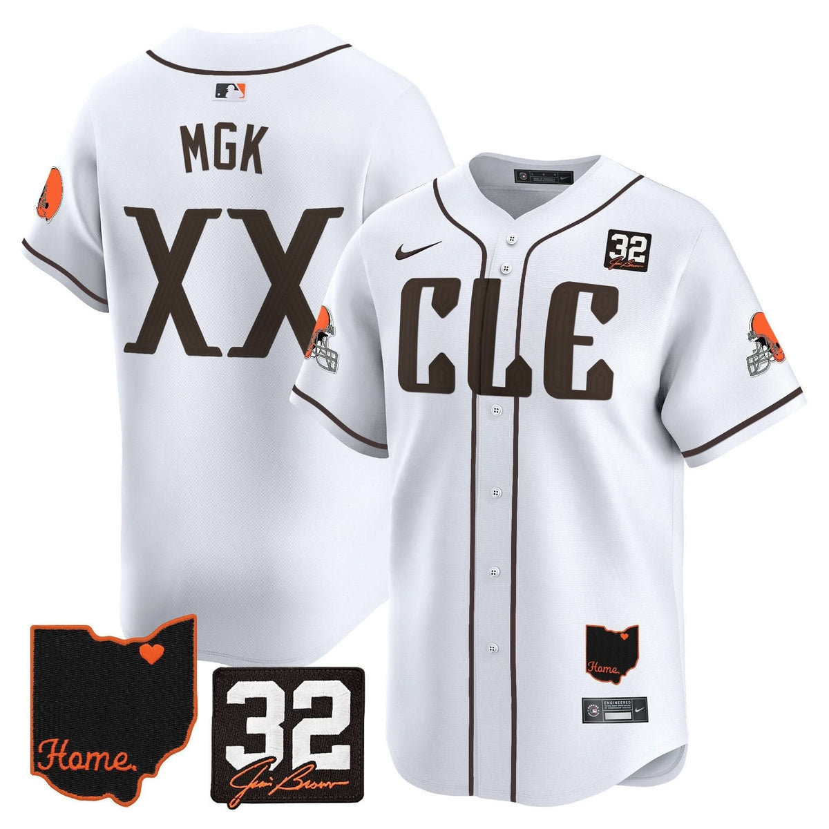 CLE #32 Jim Brown Memorial & Home Patch Vapor Premier Limited Jersey - Stitched