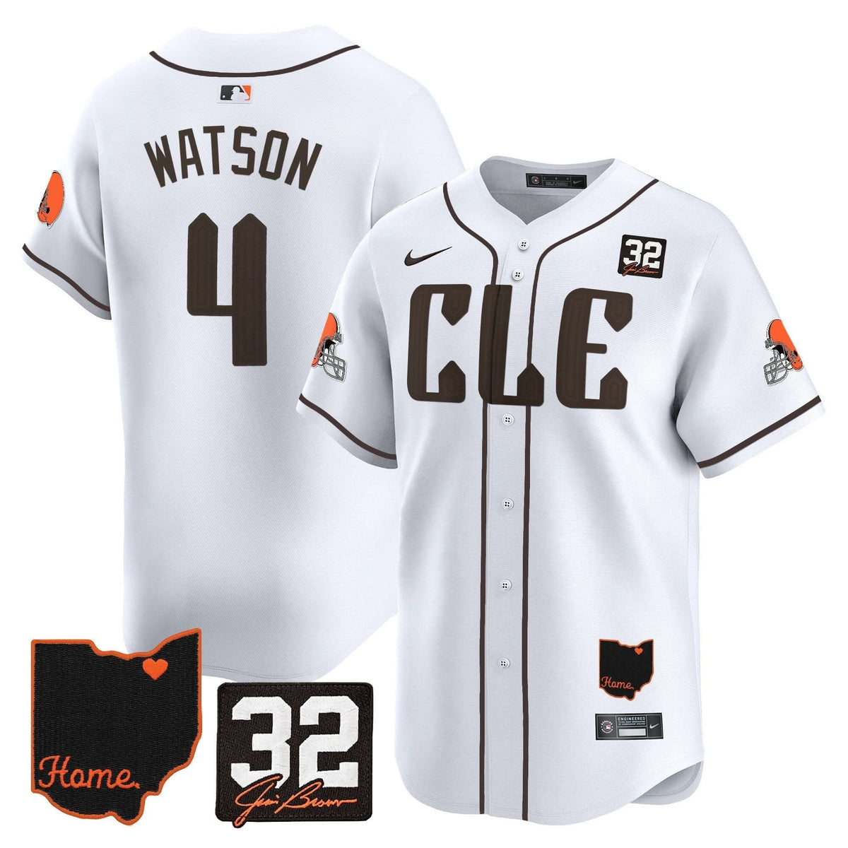 CLE #32 Jim Brown Memorial & Home Patch Vapor Premier Limited Jersey - Stitched