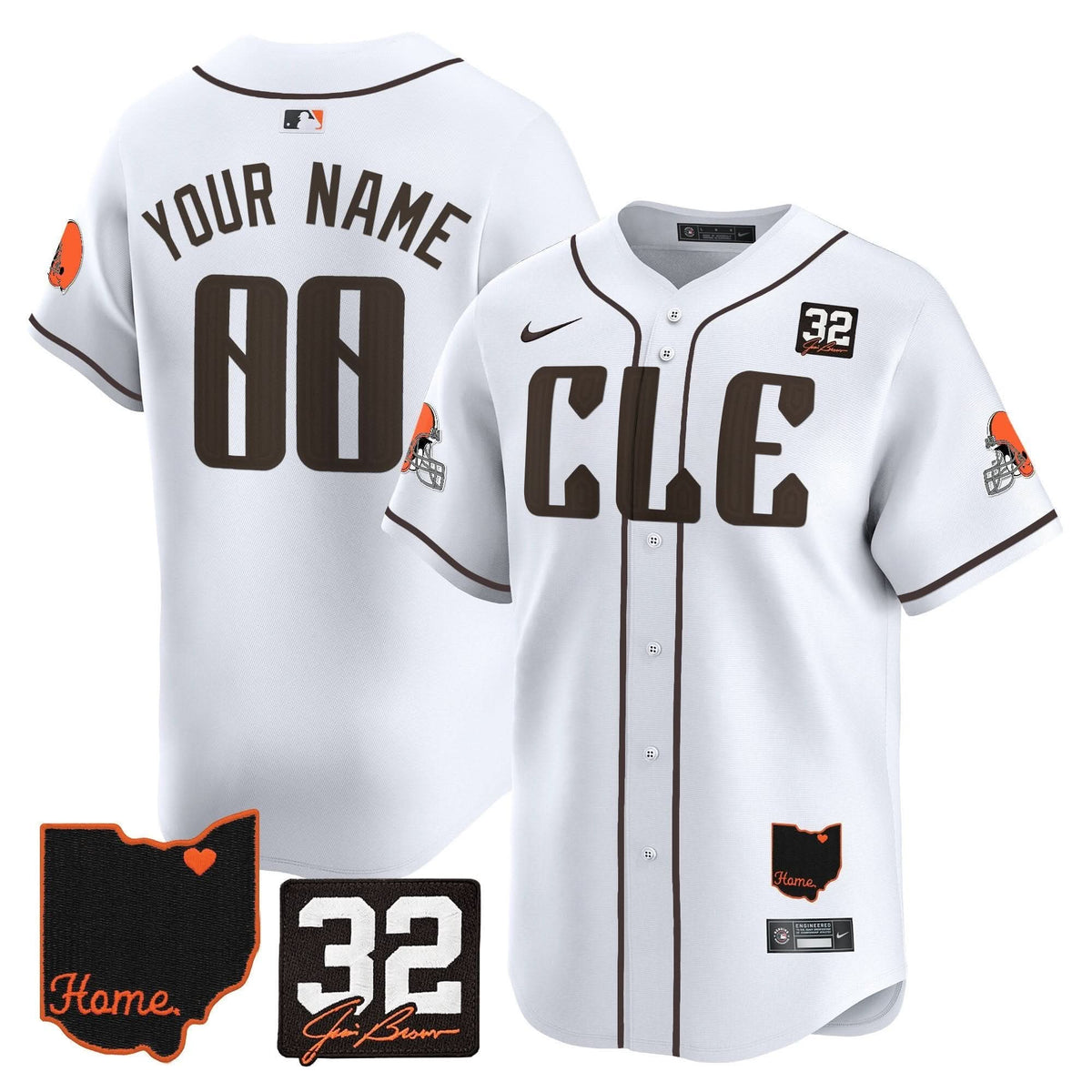 CLE #32 Jim Brown Memorial & Home Patch Vapor Premier Limited Custom Jersey - Stitched