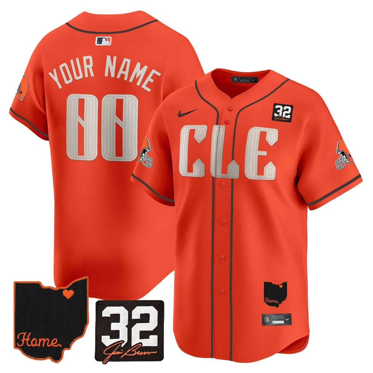 CLE #32 Jim Brown Memorial & Home Patch Vapor Premier Limited Custom Jersey - Stitched