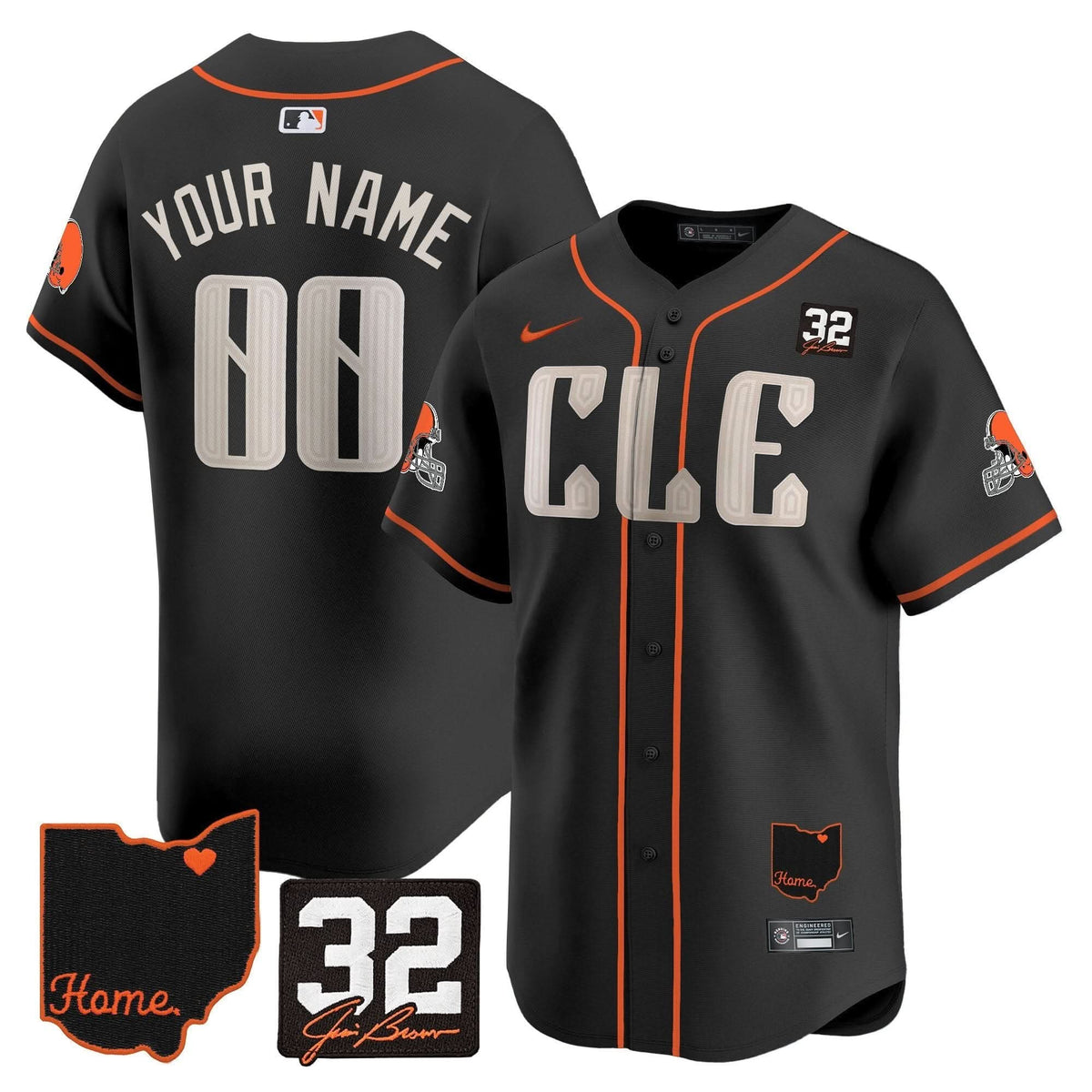 CLE #32 Jim Brown Memorial & Home Patch Vapor Premier Limited Custom Jersey - Stitched