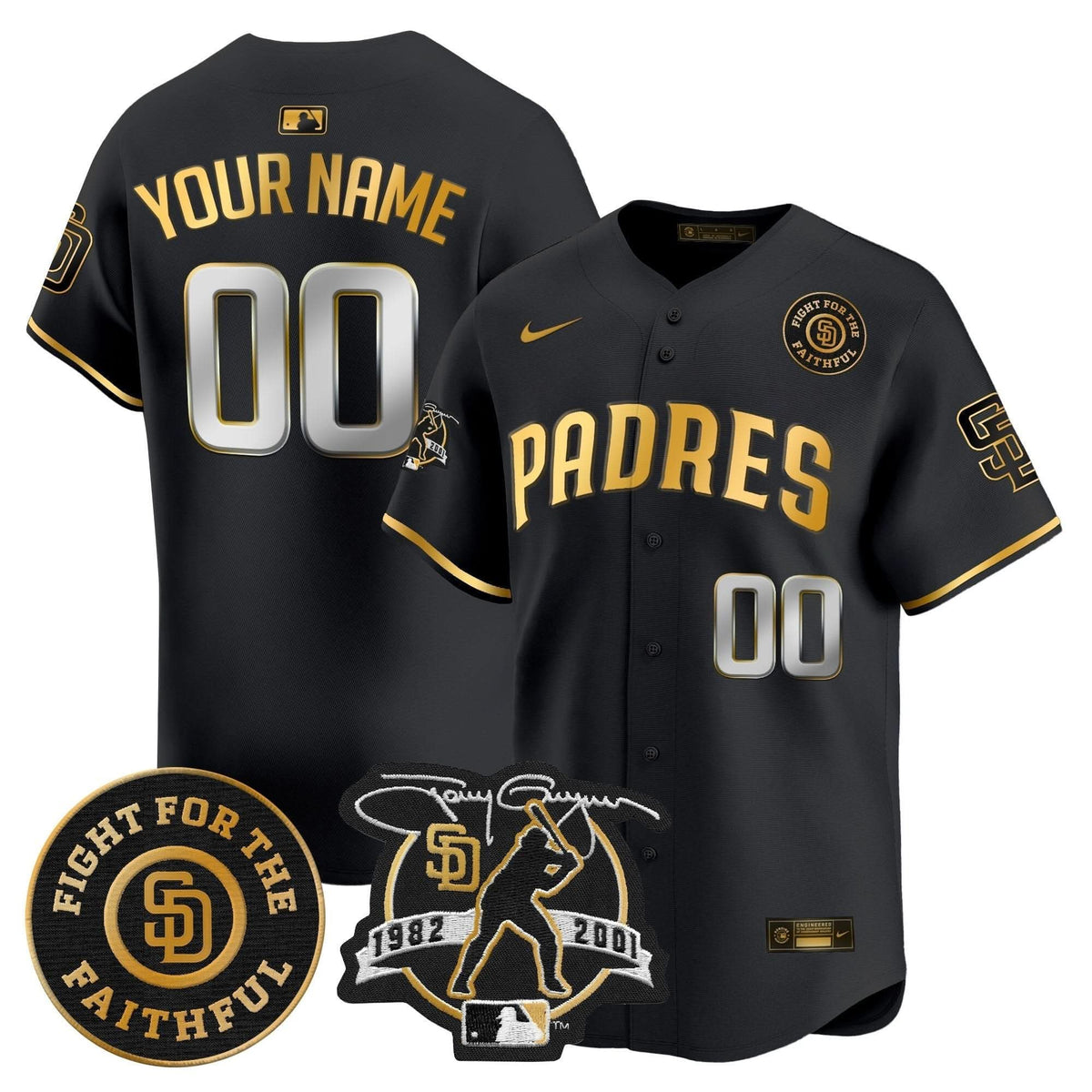 SDP Tony Gwynn & Faithful Patch Vapor Premier Limited Custom Jersey – Stitched