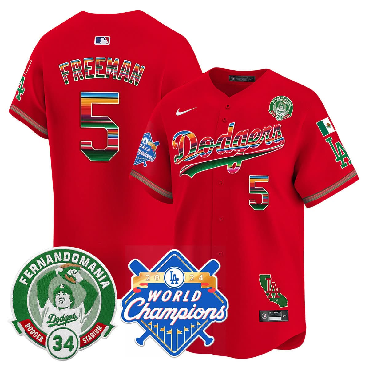 LAD Mexico Fernando Memorial & 2024 World Series Champions Patch Jersey - Stitched