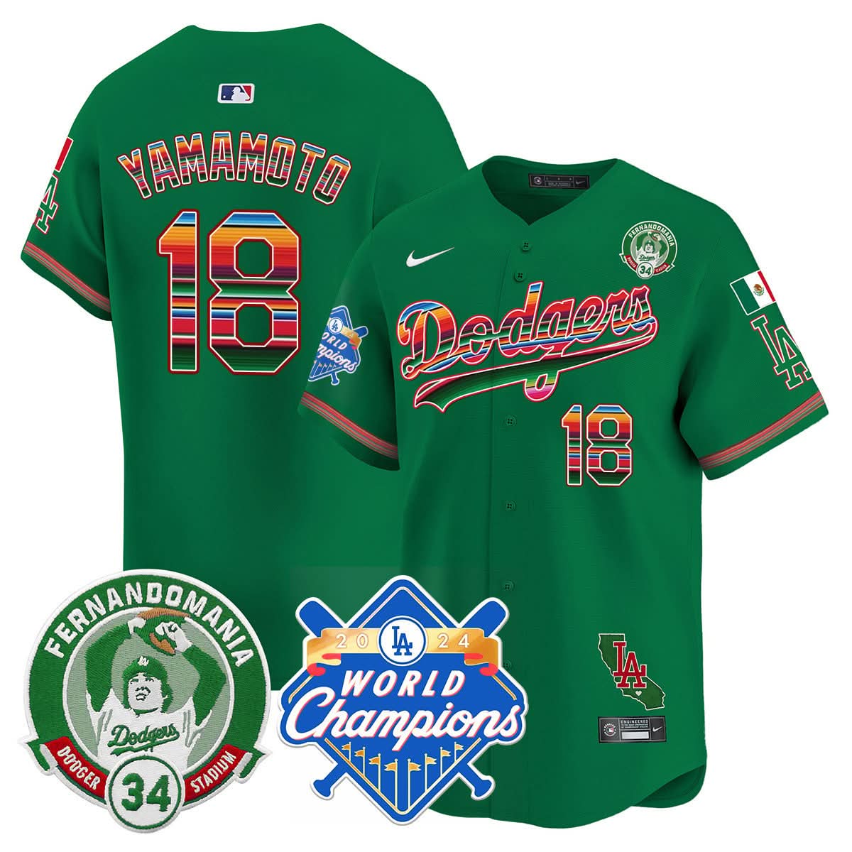 LAD Mexico Fernando Memorial & 2024 World Series Champions Patch Jersey - Stitched
