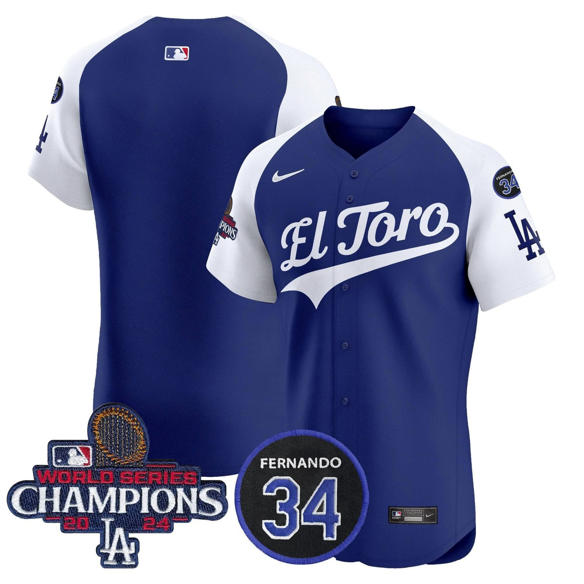 LAD El Toro 2024 World Series Champions Patch Vapor Premier Elite Jersey - Stitched