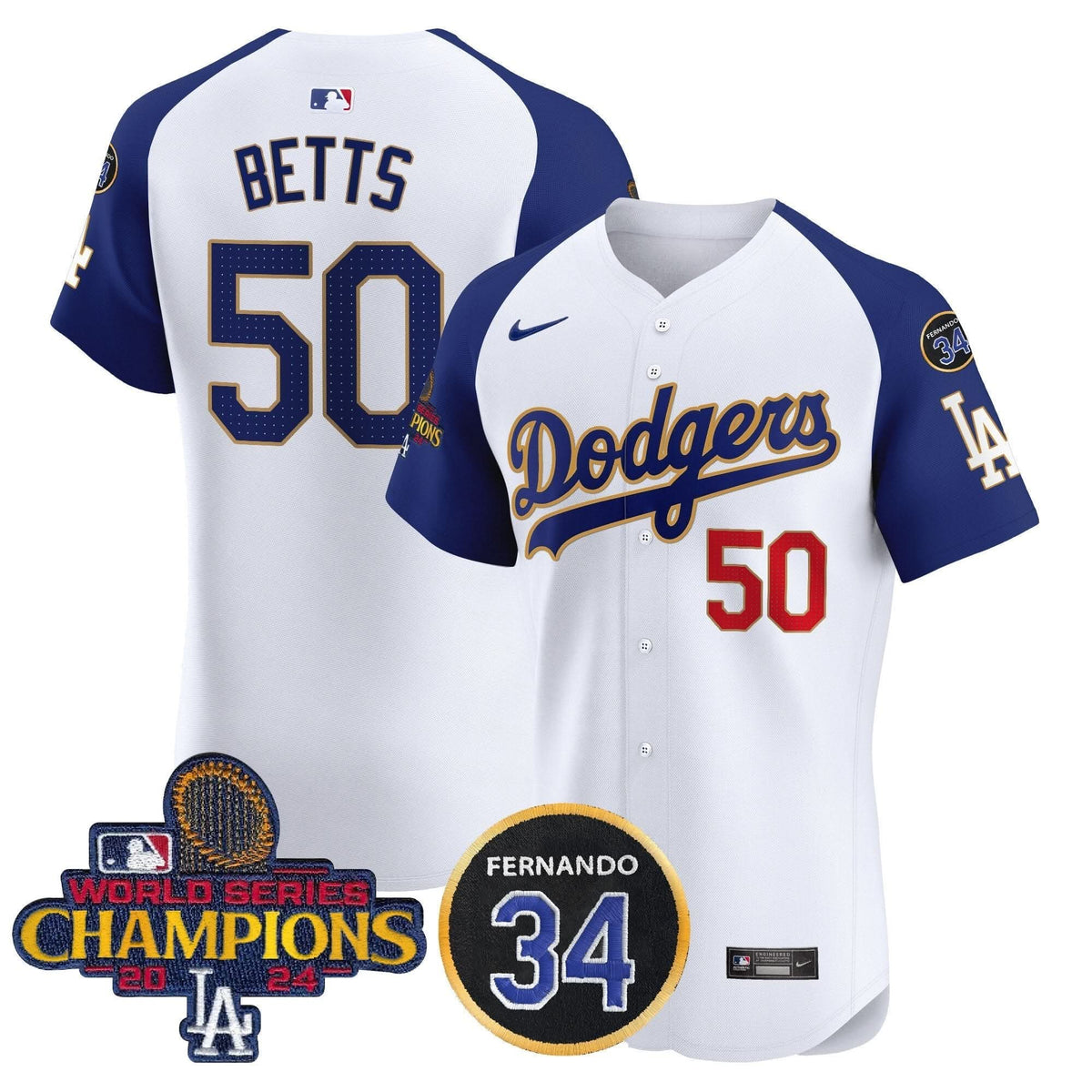 LAD 2024 World Series Champions Gold Trim Vapor Premier Elite Jersey V2 - Stitched