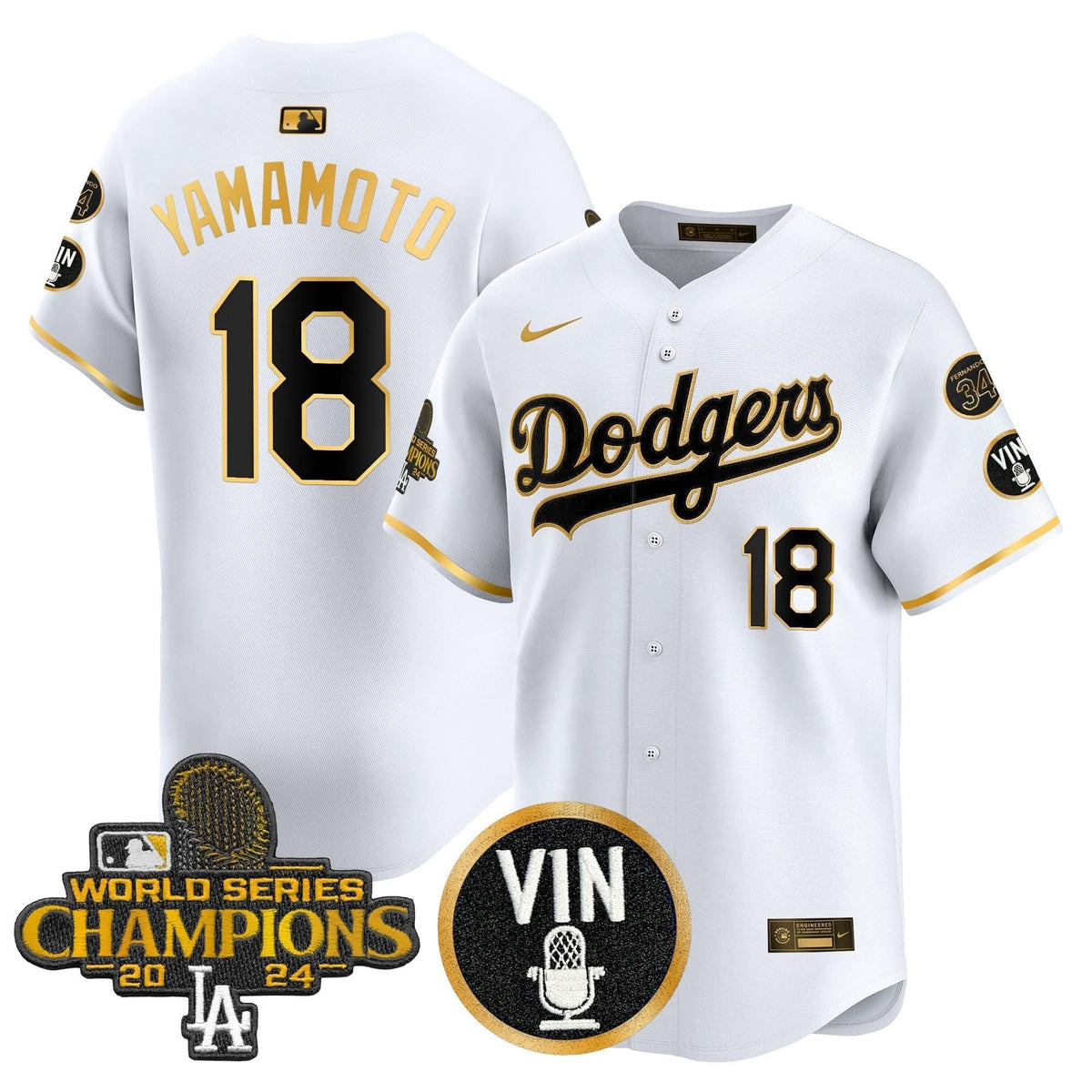 LAD 2025 Vin Scully & #34 Fernando Patch Gold Vapor Premier Limited Jersey - Stitched
