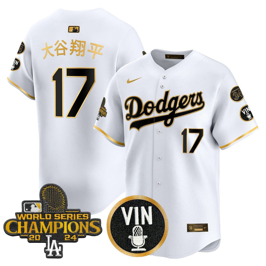 LAD 2025 Vin Scully & #34 Fernando Patch Gold Vapor Premier Limited Jersey - Stitched