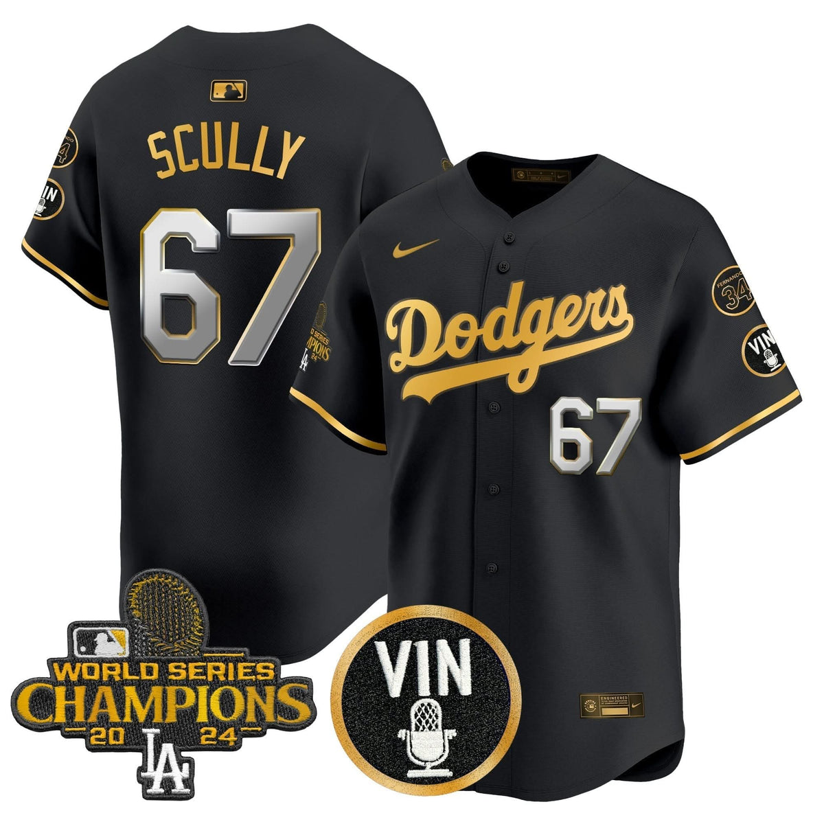 LAD 2025 Vin Scully & #34 Fernando Patch Gold Vapor Premier Limited Jersey - Stitched