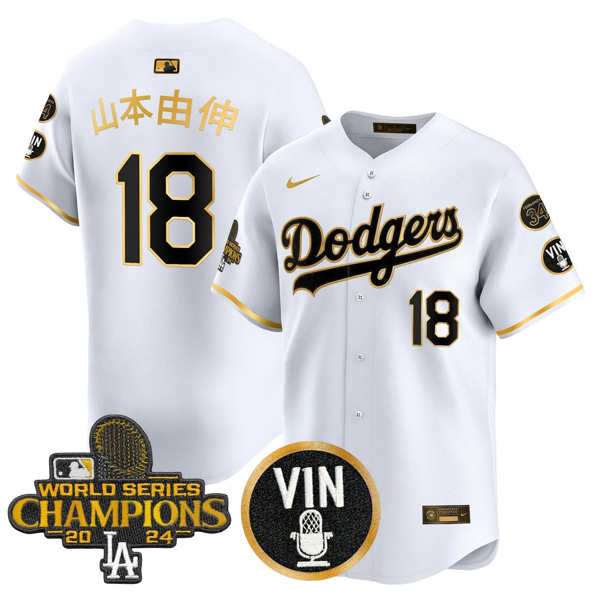 LAD 2025 Vin Scully & #34 Fernando Patch Gold Vapor Premier Limited Jersey - Stitched