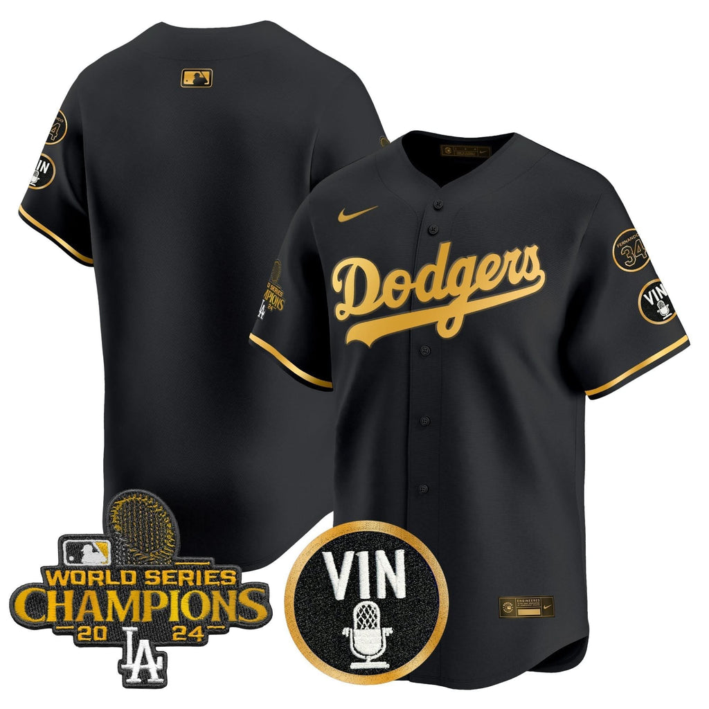 LAD 2025 Vin Scully & #34 Fernando Patch Gold Vapor Premier Limited Jersey - Stitched