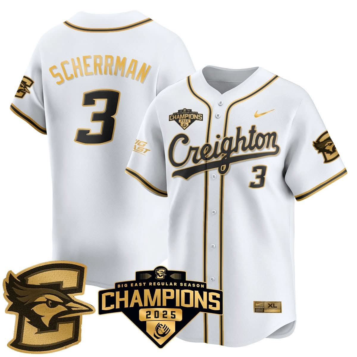 Creighton Bluejays Baseball 2025 Big East Baseball Tournament Champions Jersey N1 - Stitched