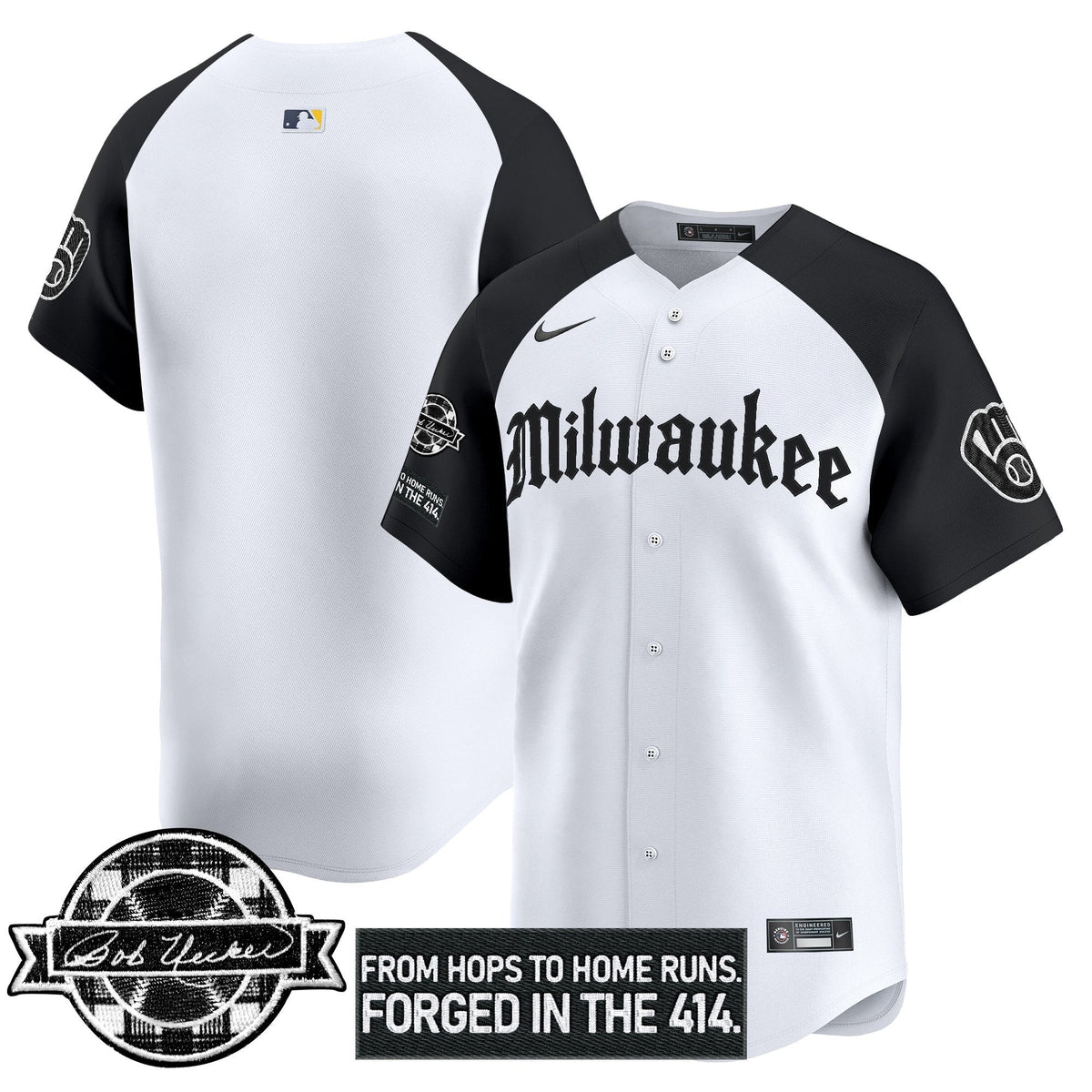 MB Bob Uecker Patch Vapor Premier Limited Jersey - Gothic Edition - Stitched