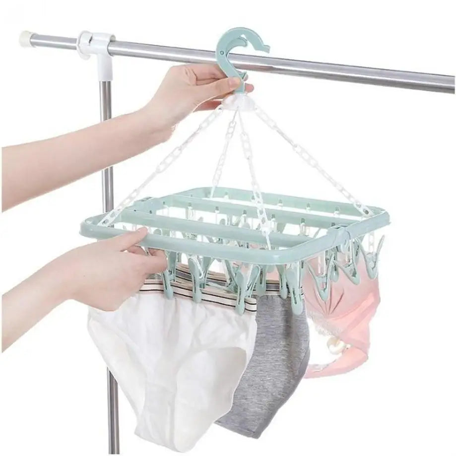 1 Pcs 32 Clips Folding Clothes Hanger Dryer Windproof Socks Underwear Drying Rack Baby Clothes Hangers Organizer Laundry Rack