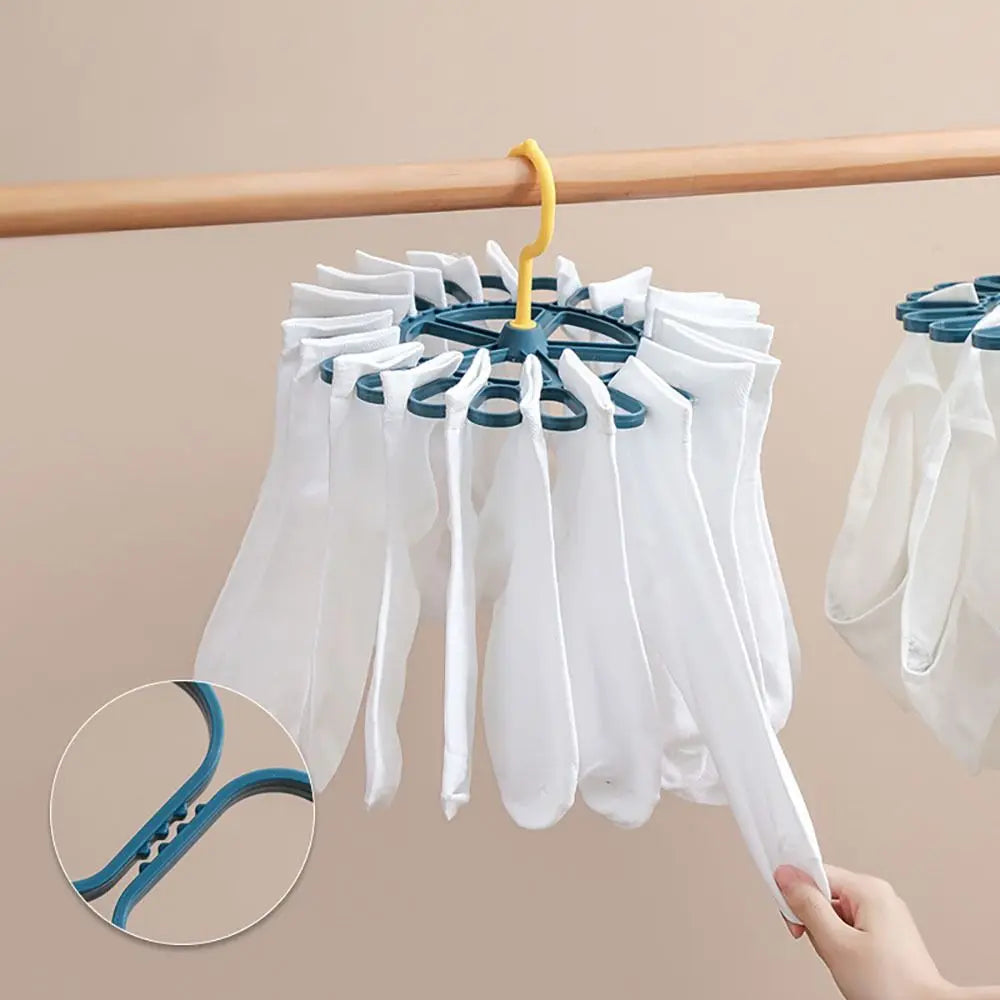 Round Drying Rack Large Capacity 20 Clips Multifunction Hanger Shelf for Bedroom Closet Socks Bra Storage Space Saving Organizer