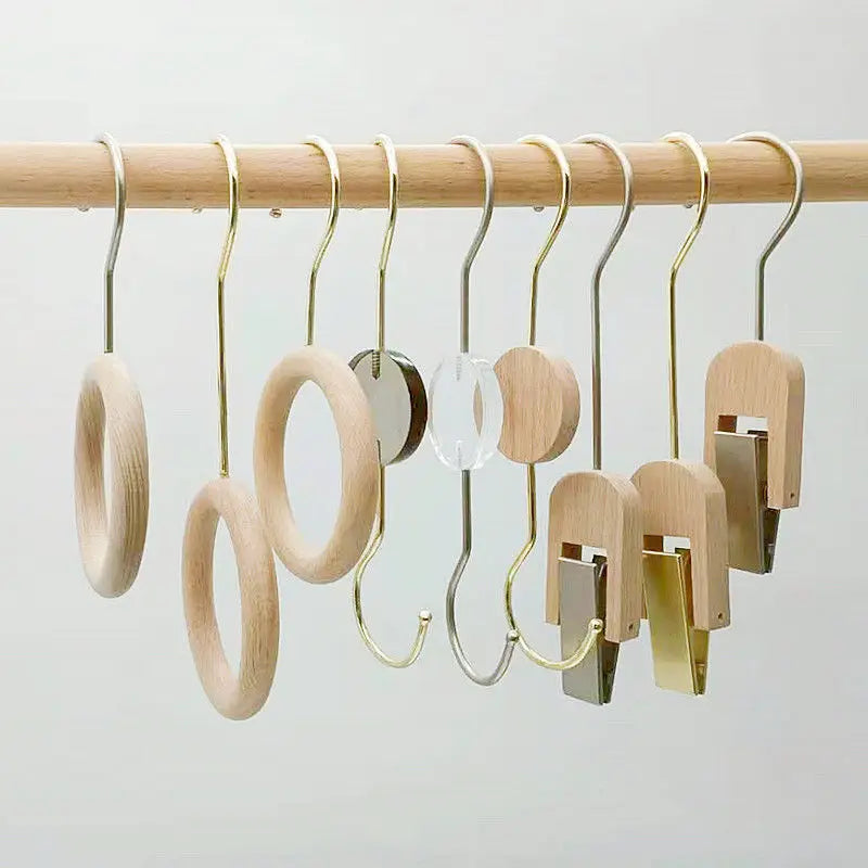Creative Solid Wood Clothing Store Ring Hooks Scarf Clip Rack Decoration Sample Hanging Display Hat Dress Hanger Room Organizer