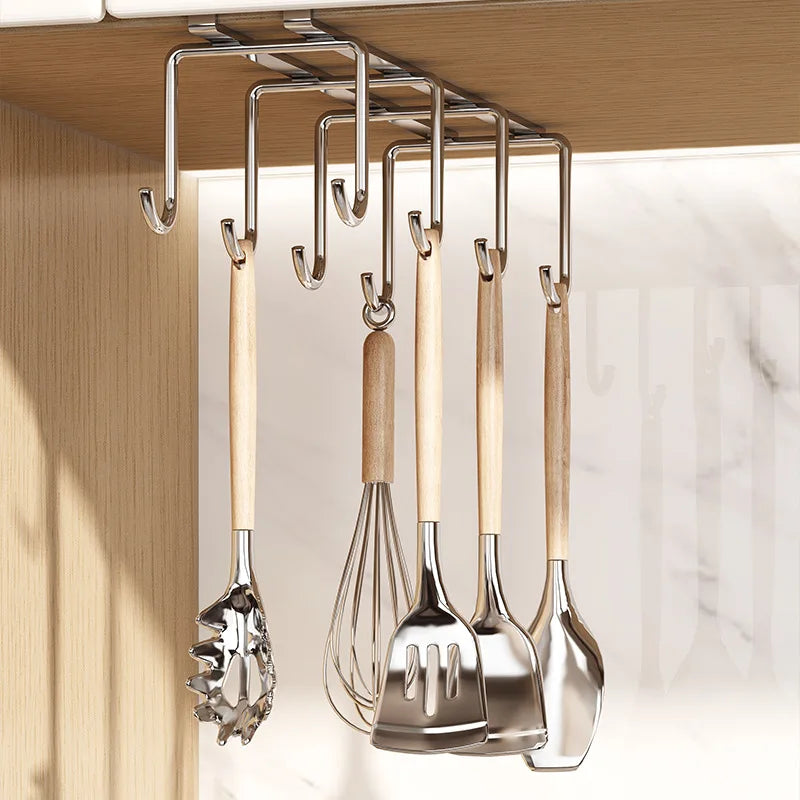 HeMu Multi-Purpose Under Cabinet Mug Rack,Adjustable Hanging Cup Holder,Space Saving Storage for Coffee Cups,Wine Glasses,Spoons