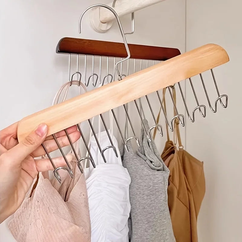 8 hooks multi-functional wooden suspenders, underwear rack, vest, tie hook, solid wood drying rack.
