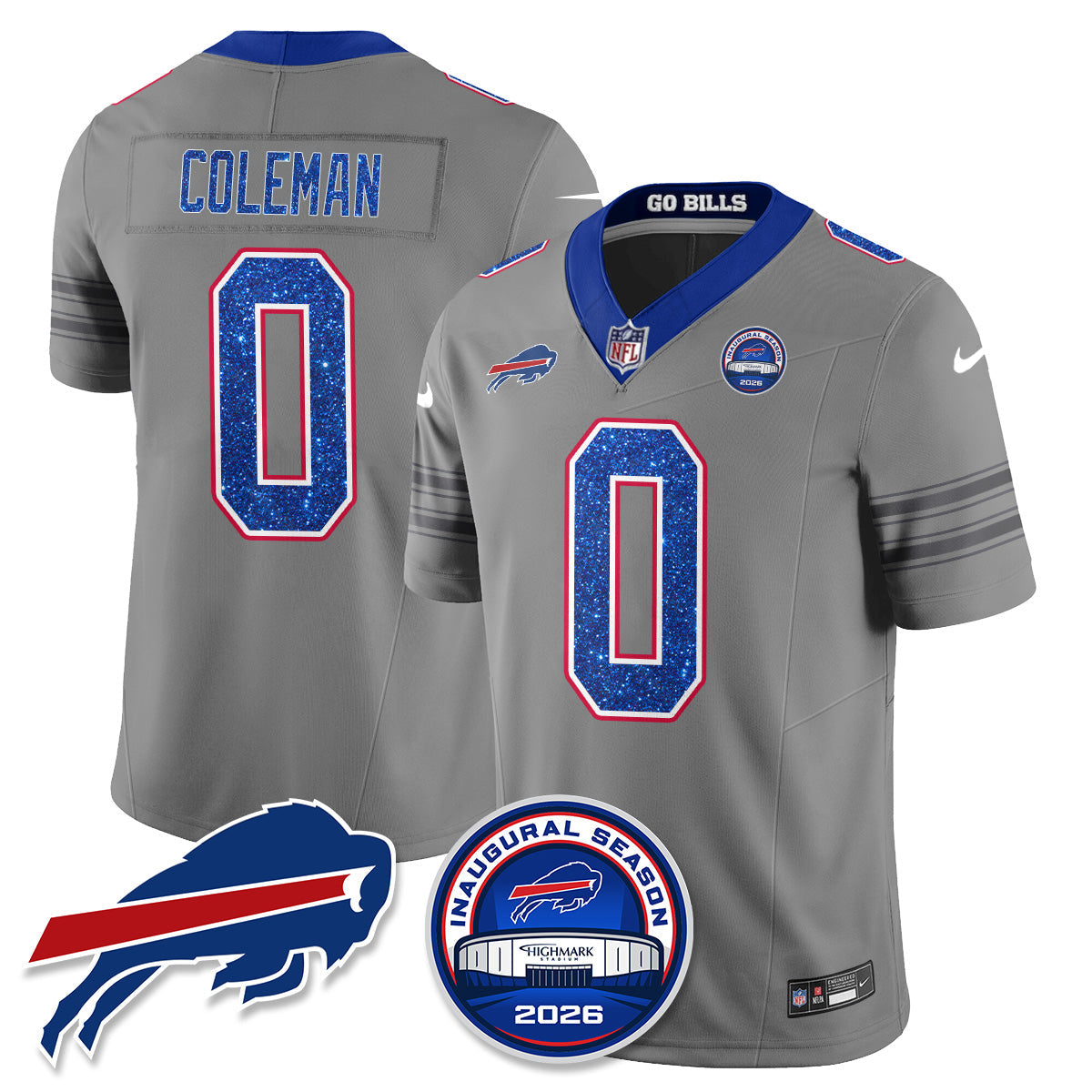 BUF Gray Nickel City Glitter Edition Vapor Jersey - Stitched