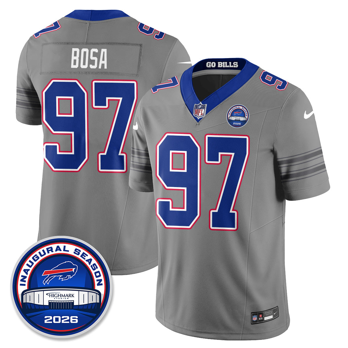 BUF Gray Nickel City Vapor Jersey - Stitched